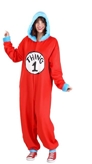 EL5053 Main Content Dr. Seuss Thing 1 & 2 Costume Onesie for Adults